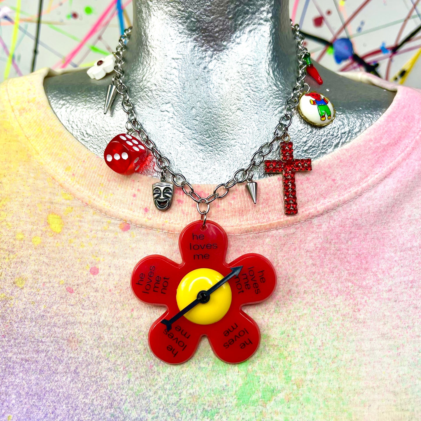 He Loves Me Not Spinner Necklace Red