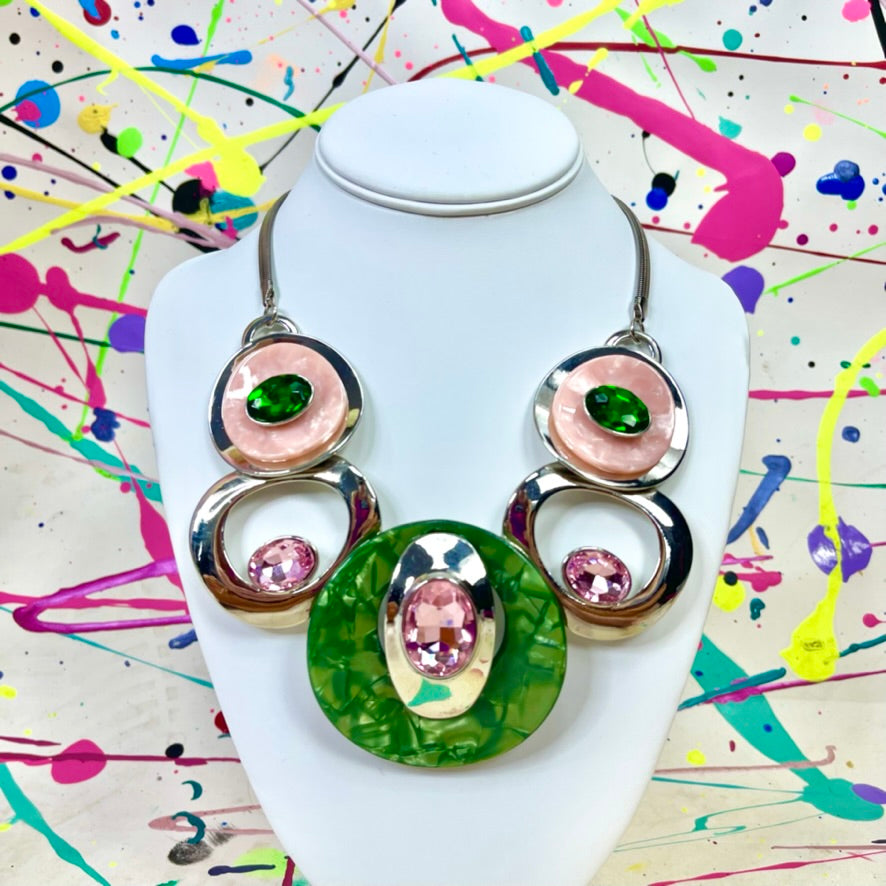 Pink and Green Statement Necklace