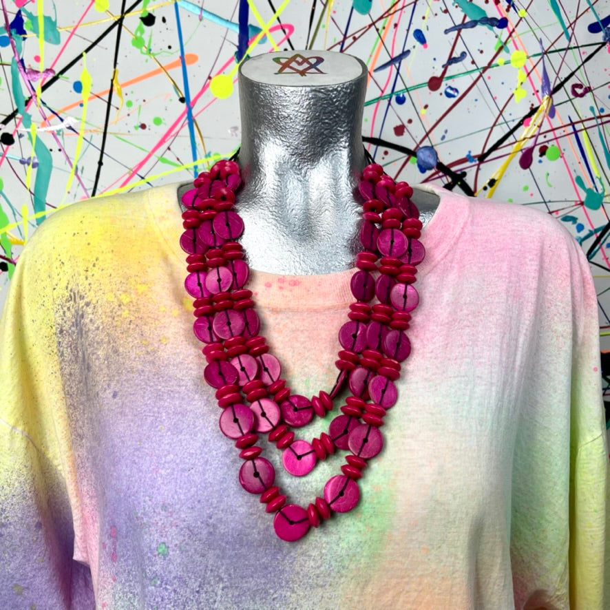 Hot Pink Wood Necklace