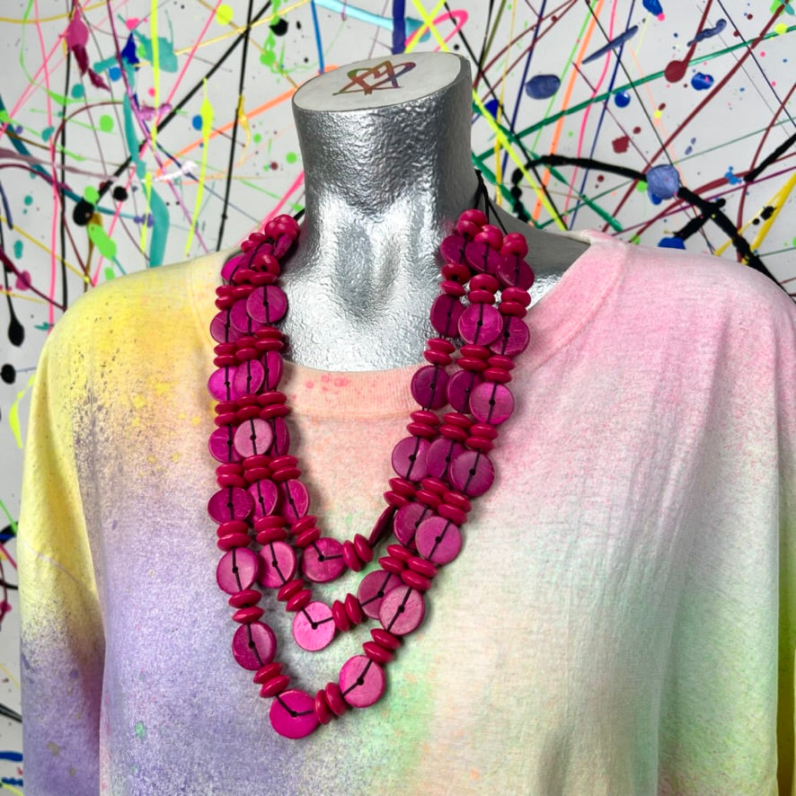 Hot Pink Wood Necklace