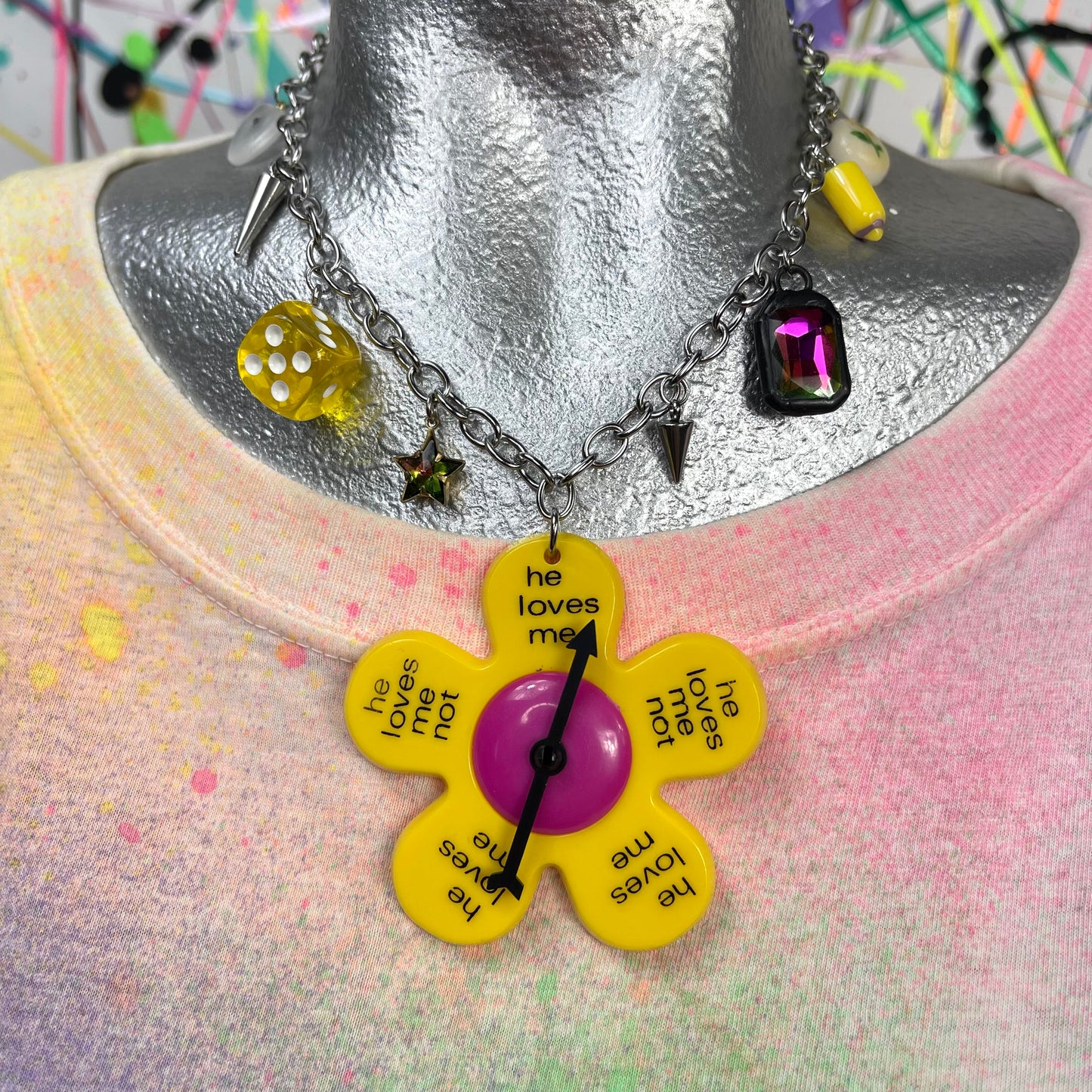 He Loves Me Not Spinner Necklace Yellow