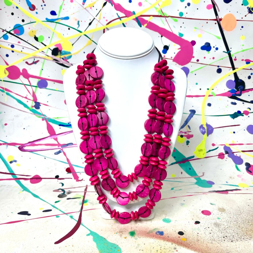 Hot Pink Wood Necklace