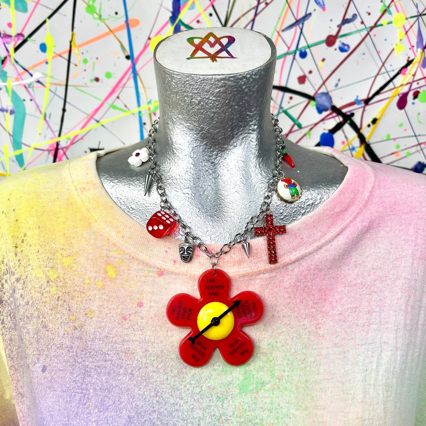 He Loves Me Not Spinner Necklace Red