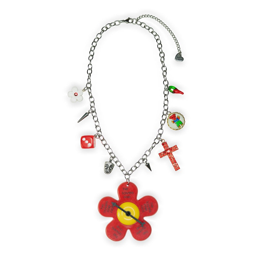 He Loves Me Not Spinner Necklace Red
