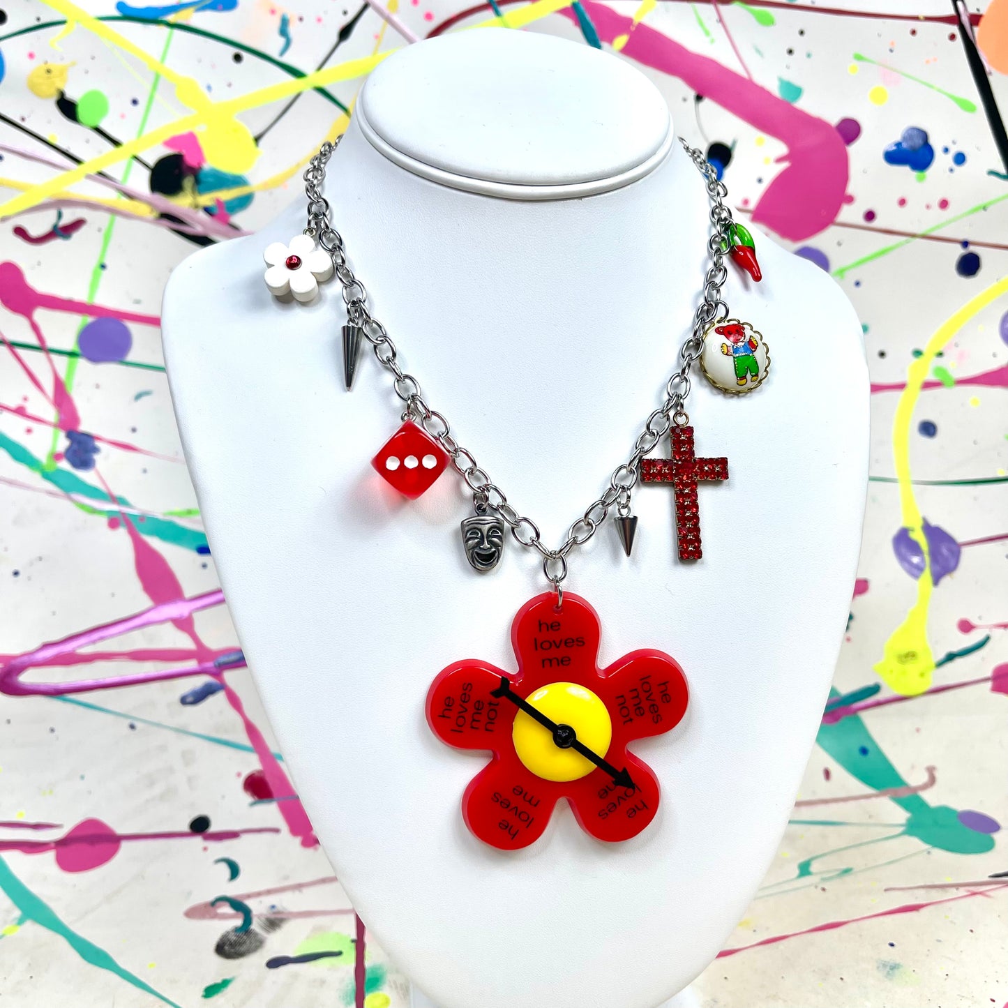 He Loves Me Not Spinner Necklace Red