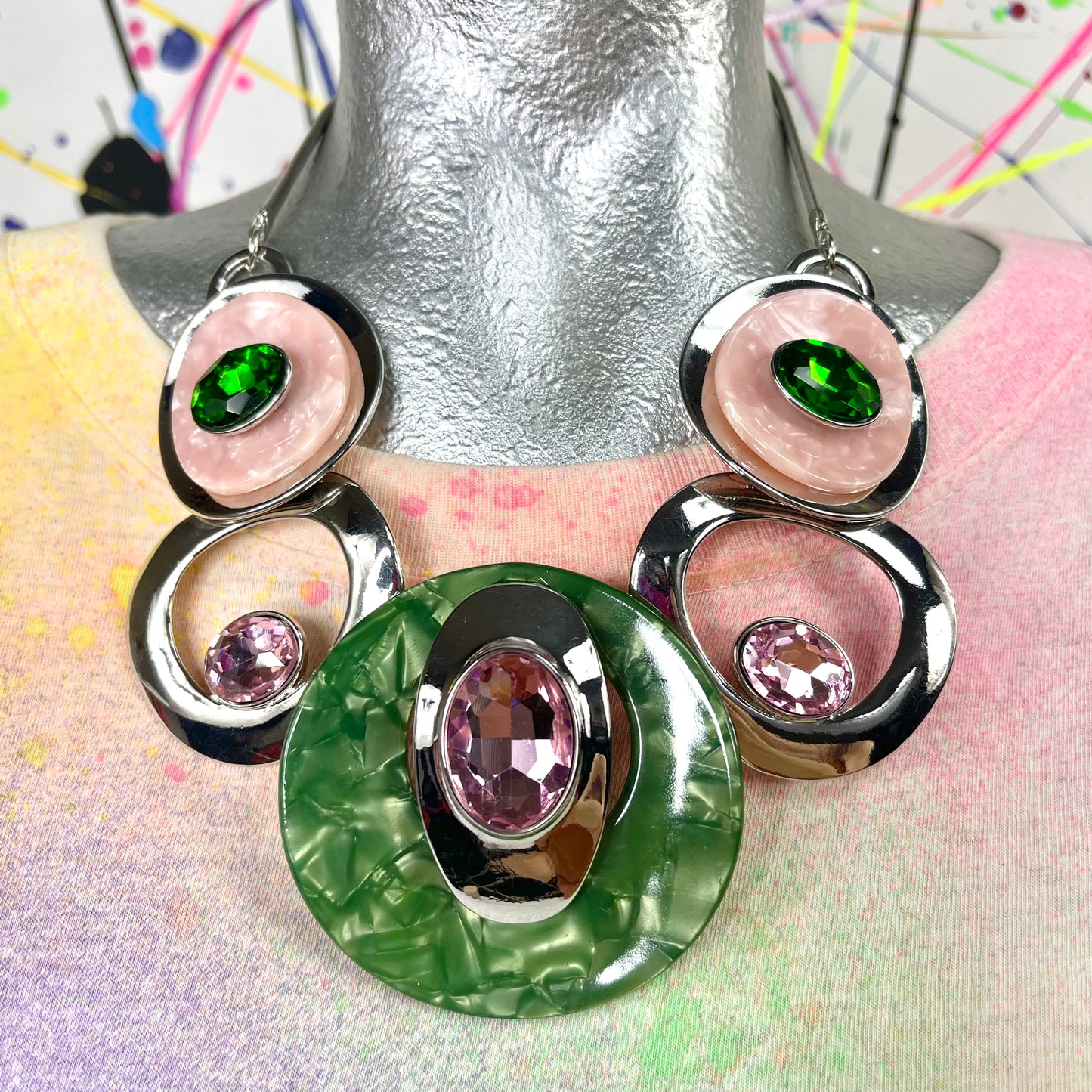 Pink and Green Statement Necklace