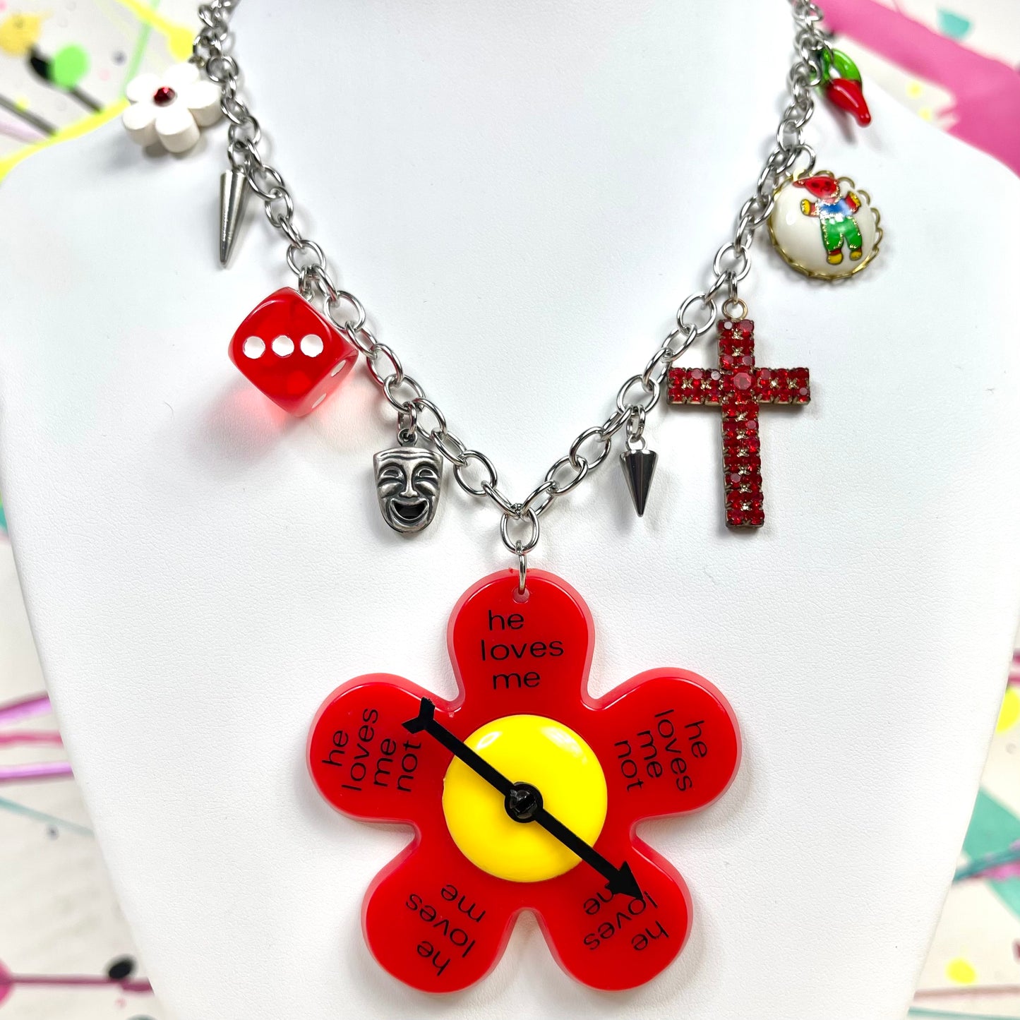 He Loves Me Not Spinner Necklace Red
