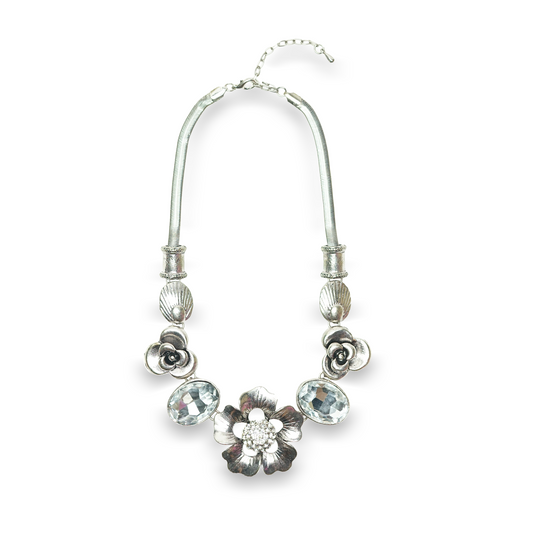 Rhinestone Flower Statement Necklace