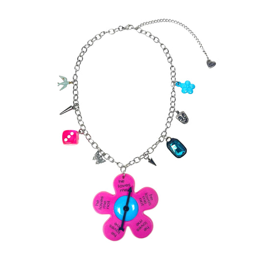 He Loves Me Not Spinner Necklace Pink