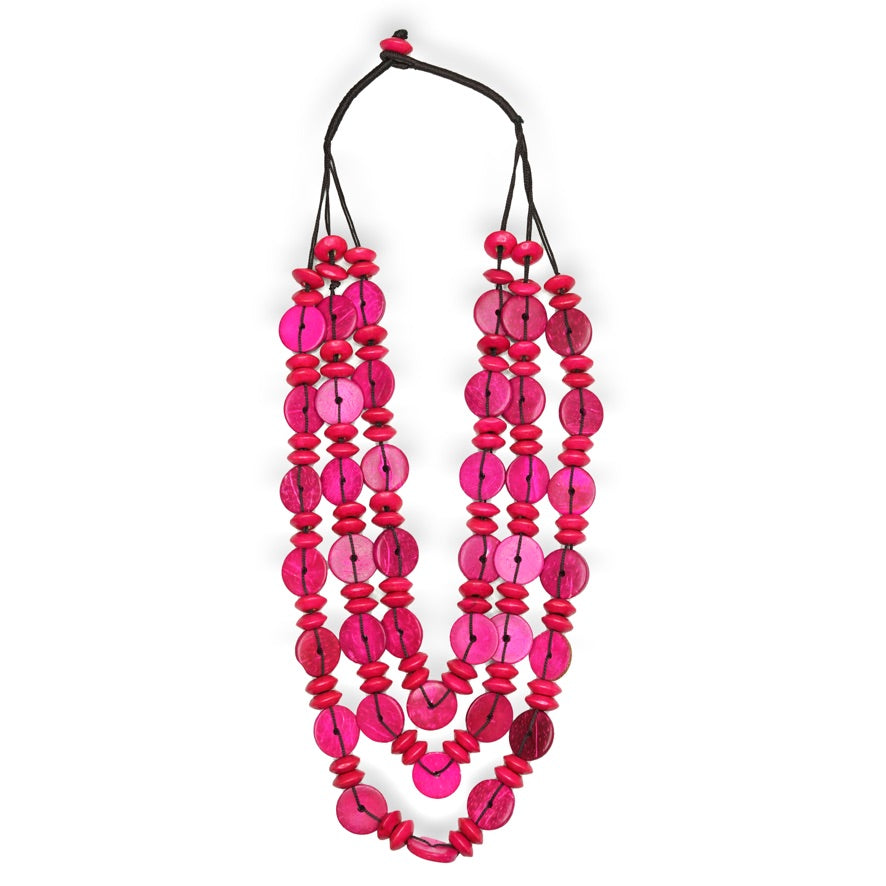Hot Pink Wood Necklace
