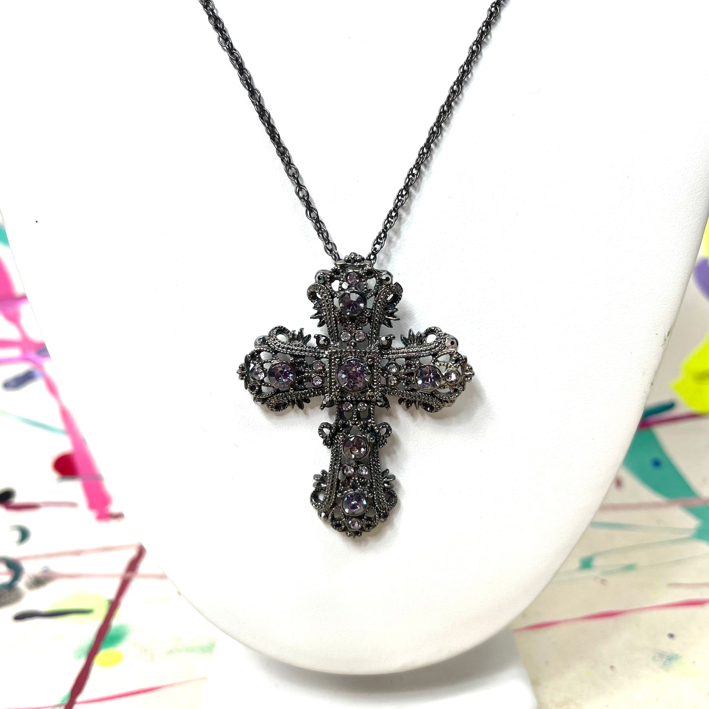 Gothic Rhinestone Cross Necklace