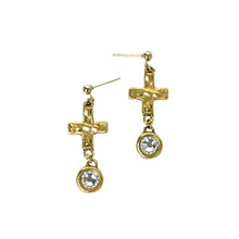 Load image into Gallery viewer, Gold Rhinestone Cross Earrings