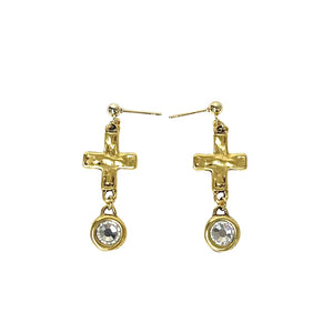 Gold Rhinestone Cross Earrings