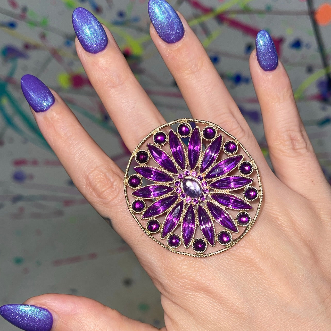 Purple Flower Of Life Ring