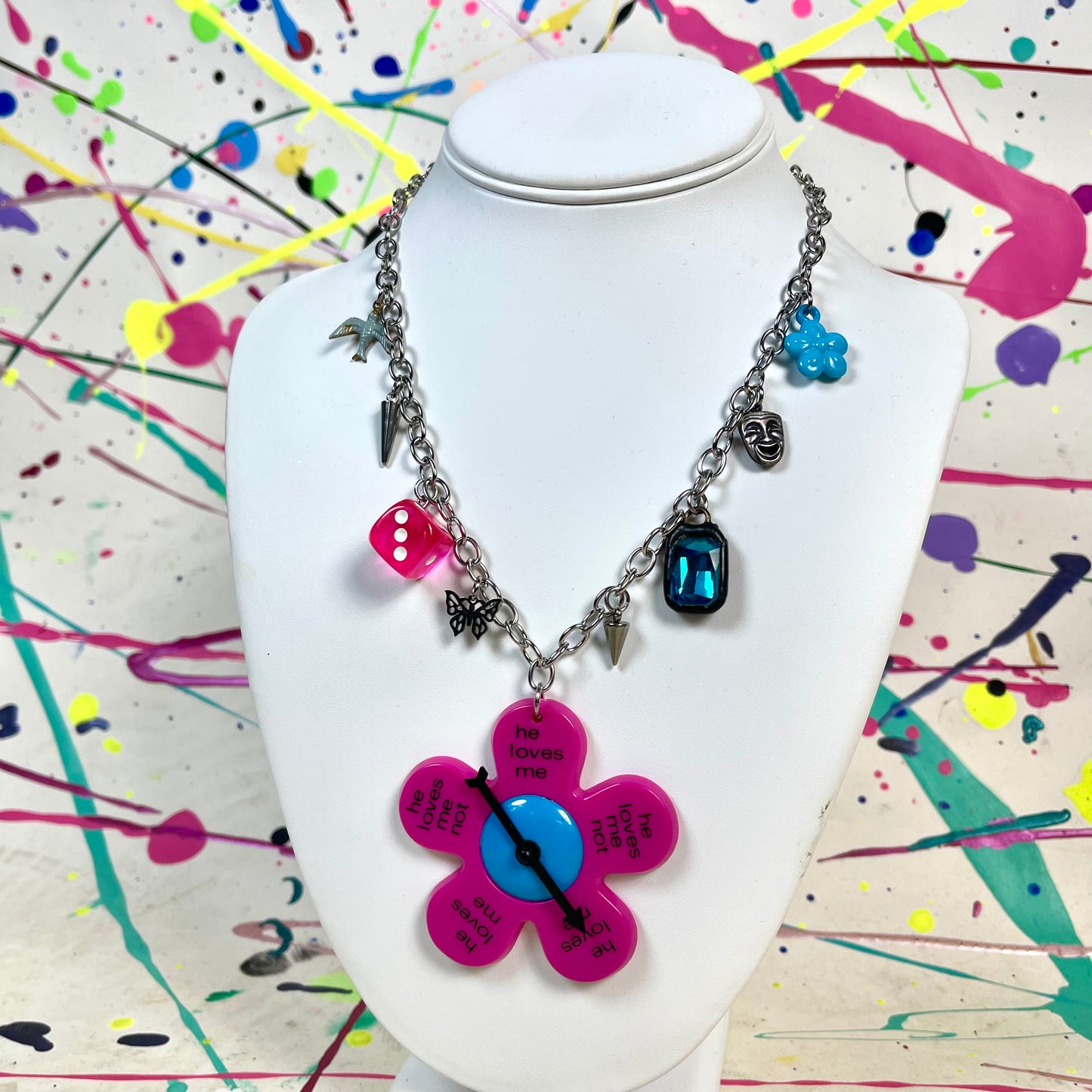 He Loves Me Not Spinner Necklace Pink