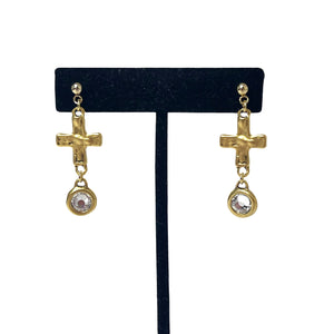 Gold Rhinestone Cross Earrings