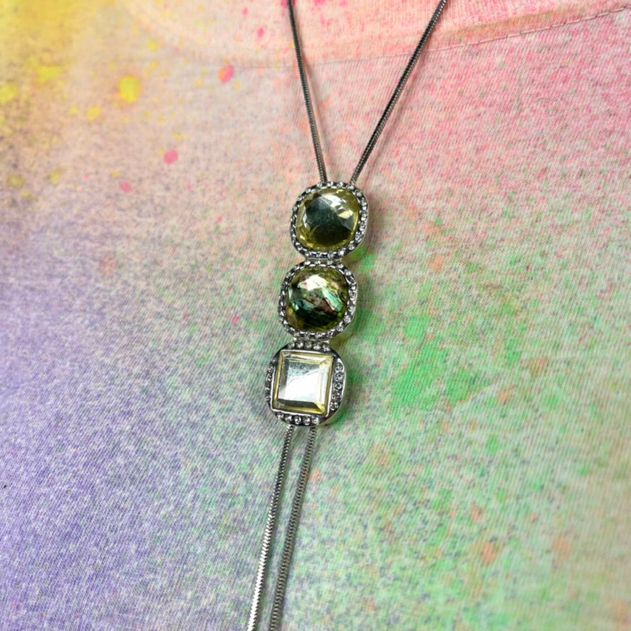 Silver Rhinestone Bolo Necklace