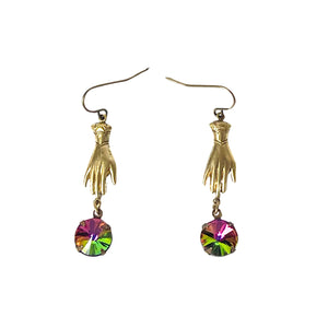 Rainbow Rhinestone Hand Earrings