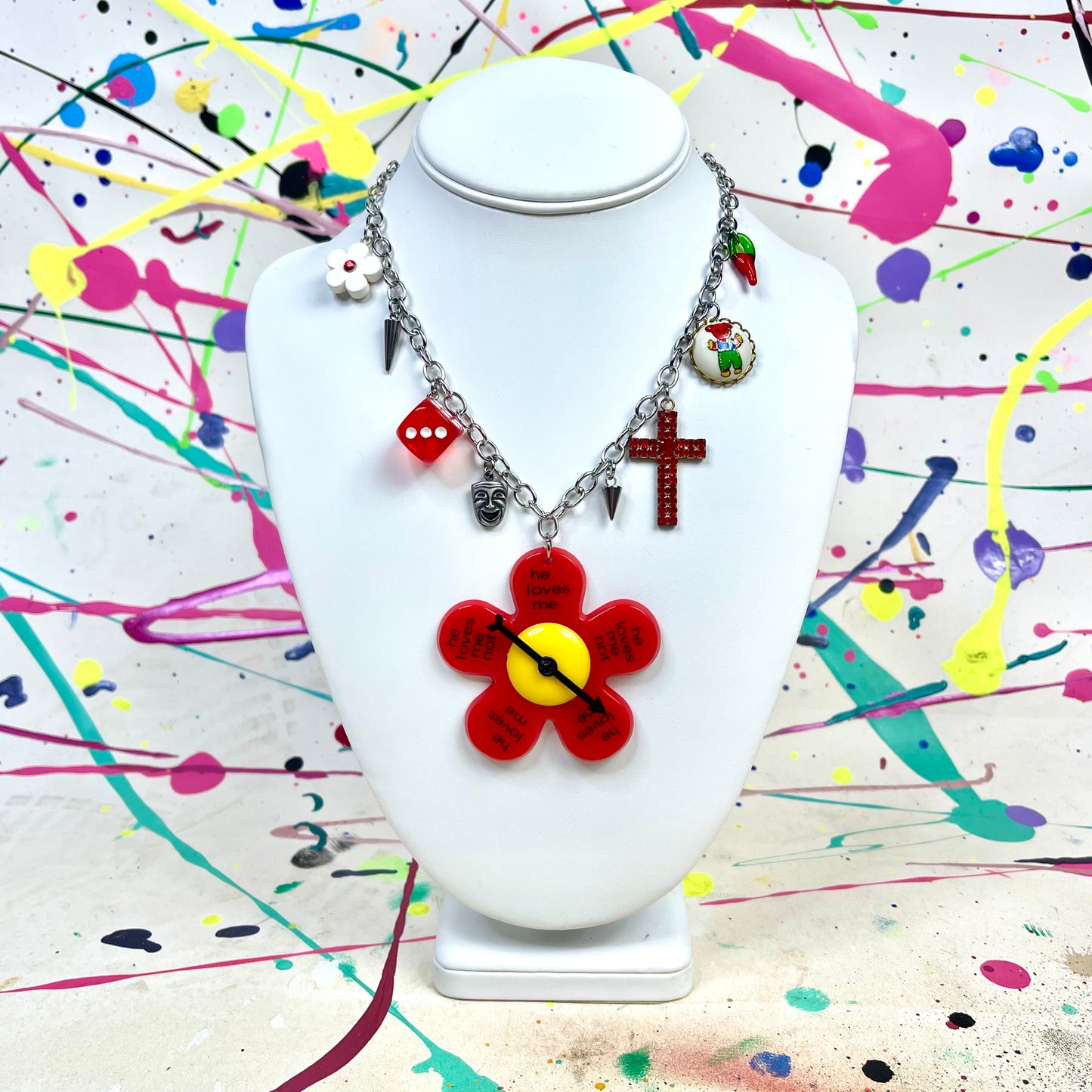 He Loves Me Not Spinner Necklace Red