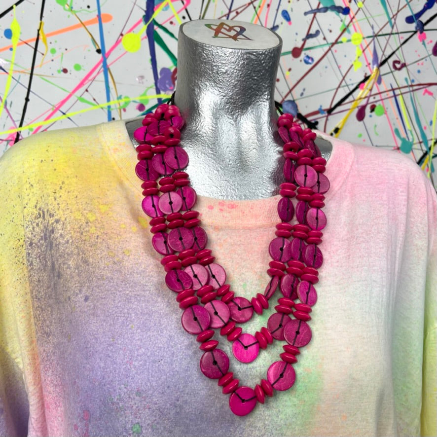 Hot Pink Wood Necklace