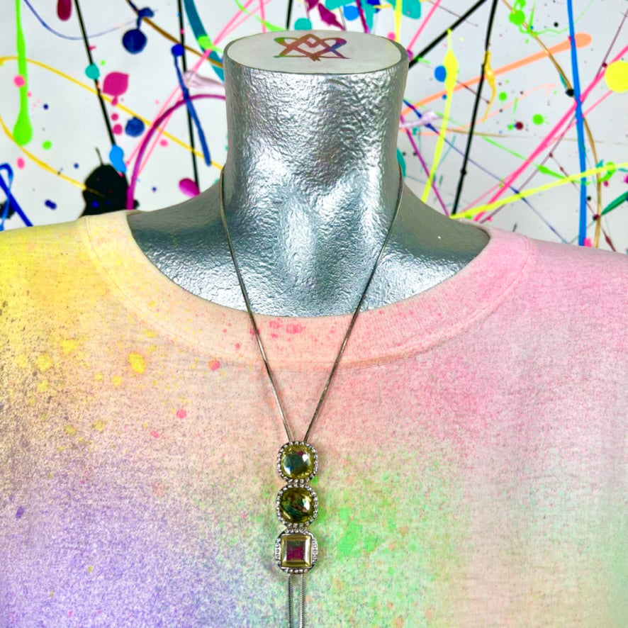Silver Rhinestone Bolo Necklace
