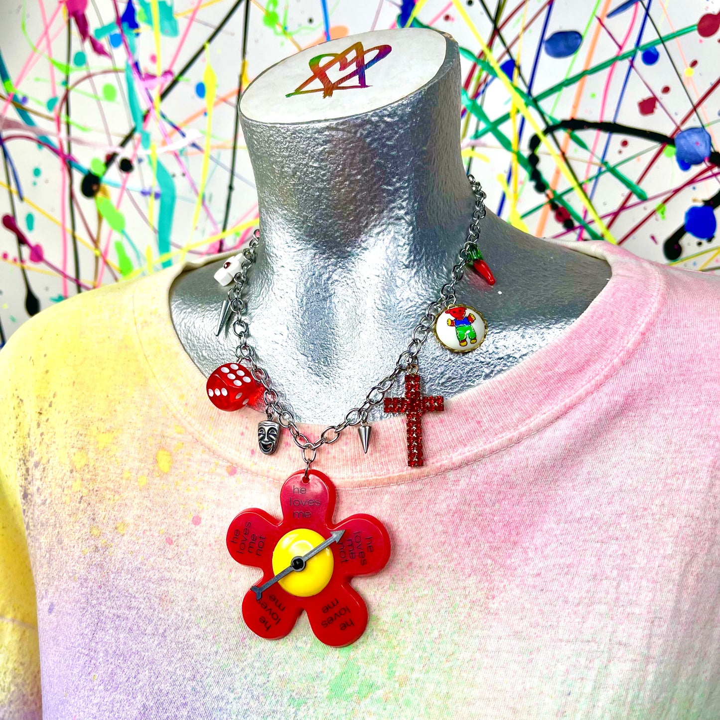 He Loves Me Not Spinner Necklace Red