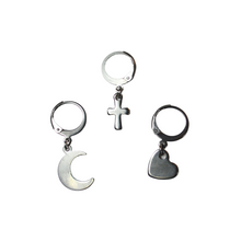 Load image into Gallery viewer, Heart, Moon &amp; Cross Earrings